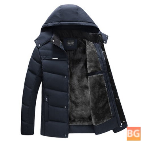 Mens Solid Color Hooded Jacket - Winter Warm