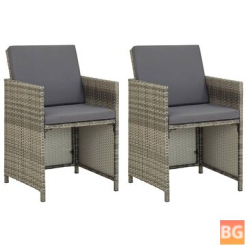 2 Garden Chairs with Cushions - Poly Rattan Gray