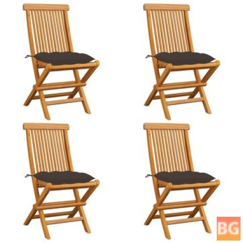 Teak Garden Chairs with Taupe Cushions (Set of 4)