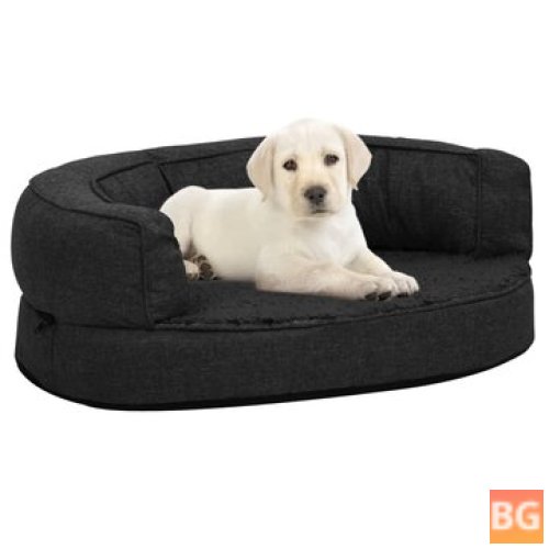 Dog Bed - Ergonomic Linen Look - 60x42cm - Fleece Black