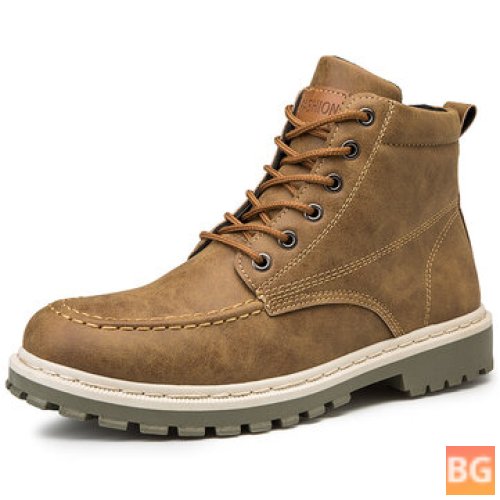 Work Boots with Cushioned Sole and Slip Resistant Lace-up Top