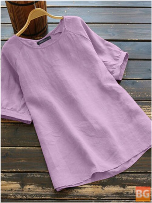 Short Sleeve Blouse with Cotton Round Neck