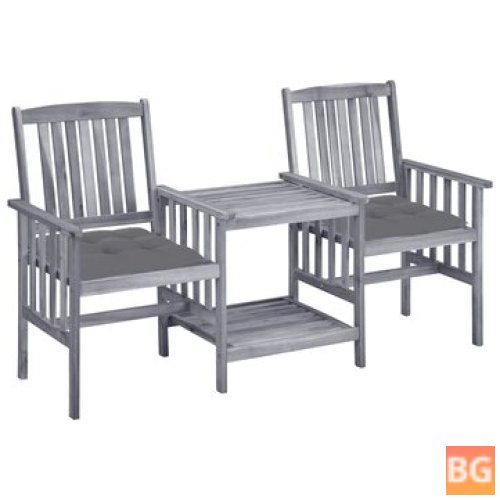 Patio Chairs with Tea Table and Cushions - Solid Acacia Wood