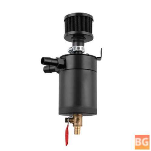 2-Port Oil Catch Can Tank Reservoir with Drain Valve and Breather - Black