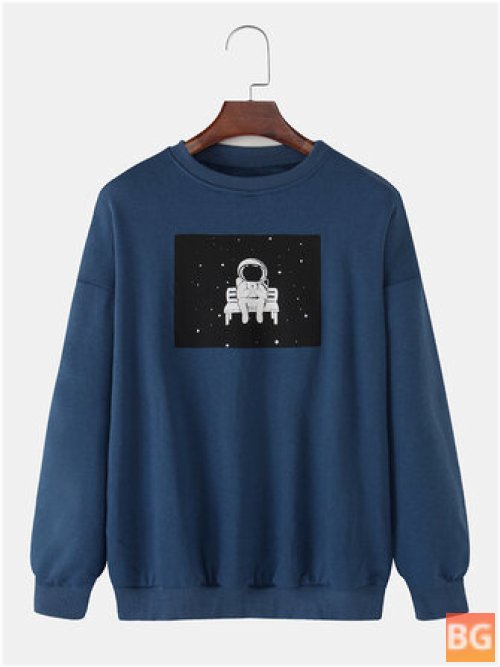 Cartoon Astronaut Print Long Sleeve T-Shirts