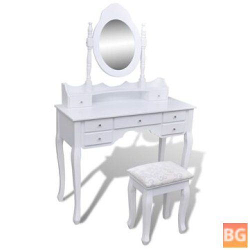 Dressing table with 7 drawers, mirror, and stool black