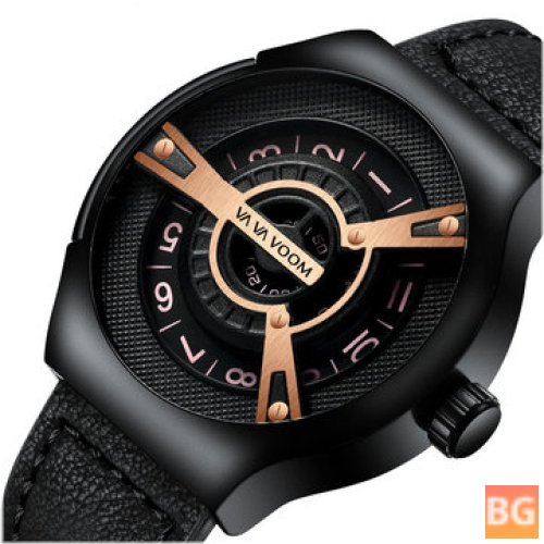 3ATM Waterproof Dial Leather Strap for Men - Quartz Watch