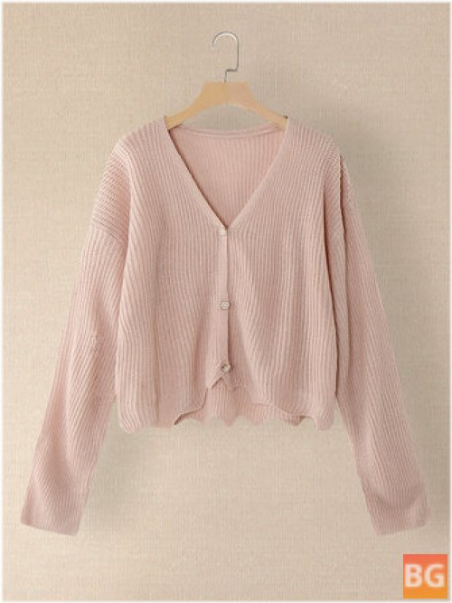 Daily Wear Knitted Cardigan for Women - Solid Mild Pink