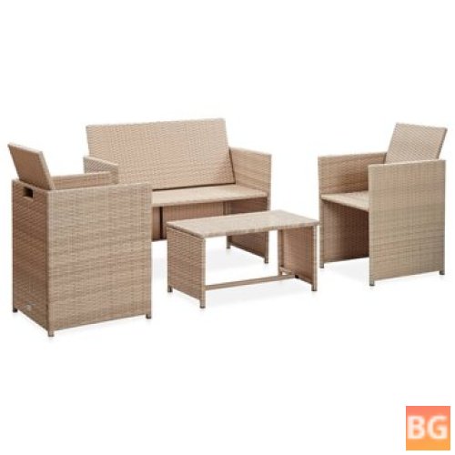 Garden Set with Cushions and Rattan Mats