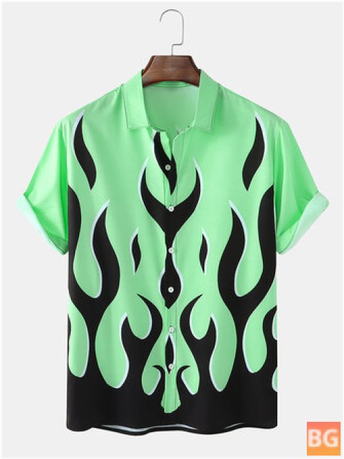 Short Sleeve Lapel T-Shirts with Abstract Flames