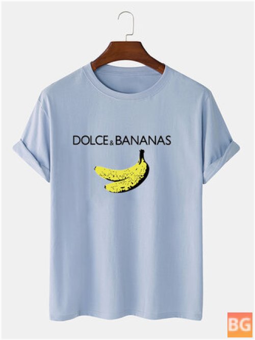Short Sleeve T-Shirts with Banana and Letter Print