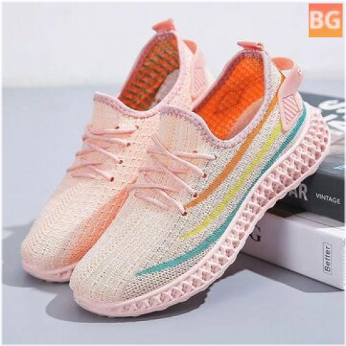 Women's Breathable Mesh Running Shoes with Rainbow Pattern