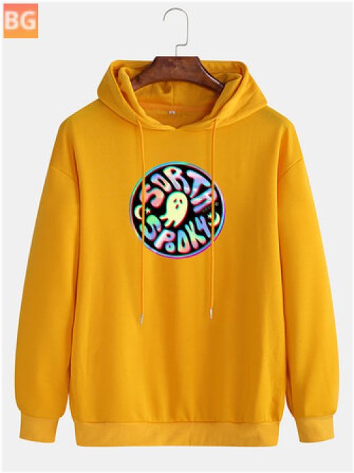 Street Style Pullover Hoodie with Men's Ghost Print