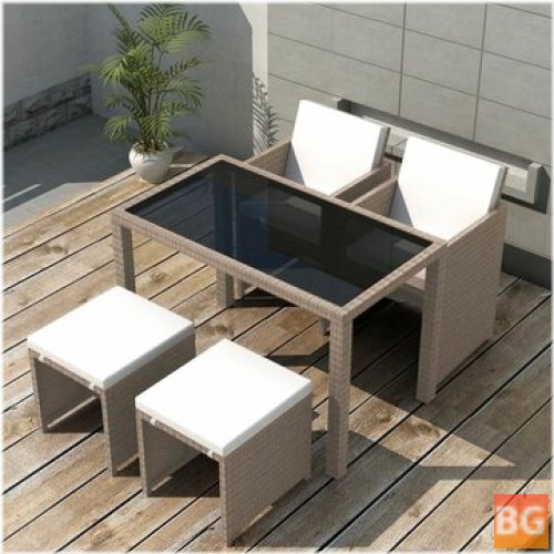 Outdoor Dining Set with Cushions and Rattan