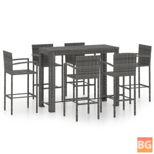 Outdoor Bar Set with Arms and Legs Poly Rattan Gray
