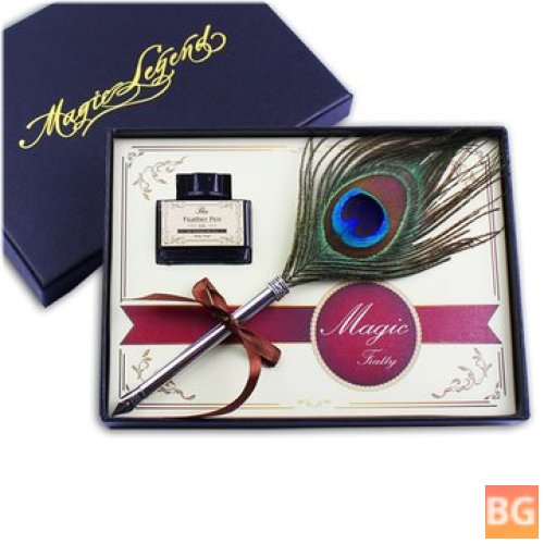 Peacock Feather Quill Pen Set
