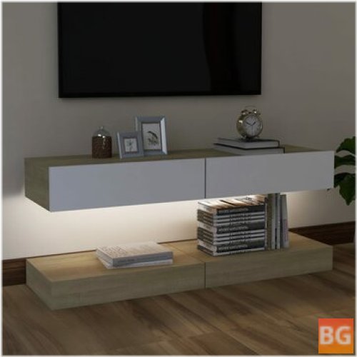 TV Cabinets with LED Lights - 2 pcs White and Sonoma Oak 23.6