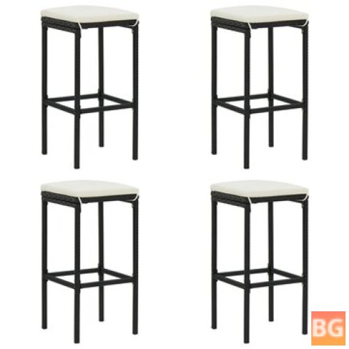 Black Cushion Bar Stools with Rattan Mats