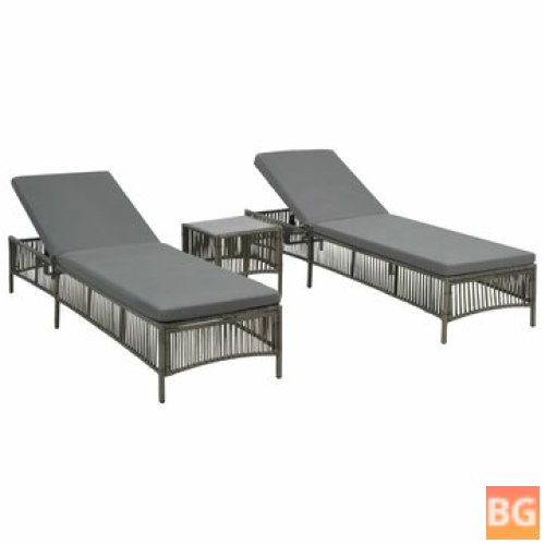 Sunloungers 2 pcs with Table Top Rattan Gray