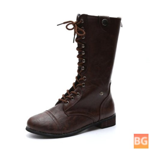 Womens Motorcycle Warm Lace-Up Boots