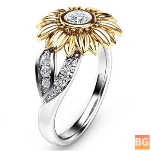 Platinum Sunflower Hollow Ring with Zircon Inlay