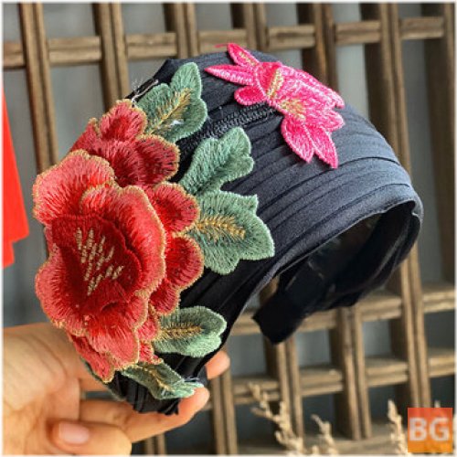Women's Embroidered Printed Headband - Vintage Floral Ethnic