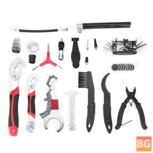 Bike Tool Set with Hexagon Wrench, Tire Patch Pump, and Bike