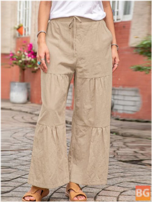 Lace-Up Casual Pants with Elastic Waist and Pockets for Women