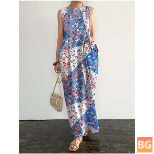 Short Sleeveless Maxi Dress with Floral Print