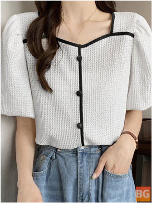 Buttoned Contrast Blouse