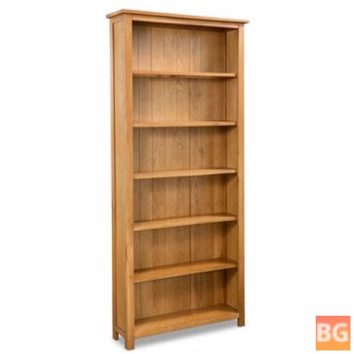 Oak Wood Bookcase with Six Shelves