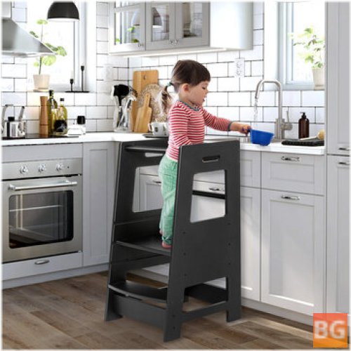 Adjustable Kids Kitchen Step Stool with Safety Rail