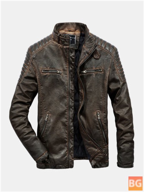 Washed PU Leather Jacket - Men