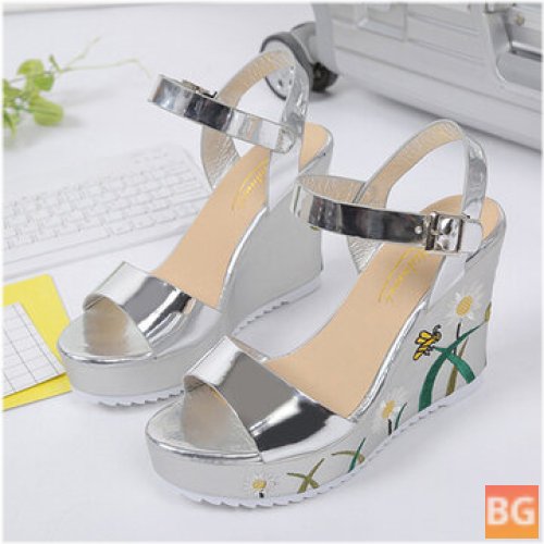 Women's Flower Printing Wedges - Ankle Strap Sandals