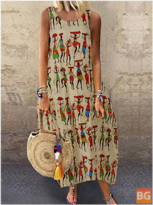 Boho Print Sleeveless Dress for Women