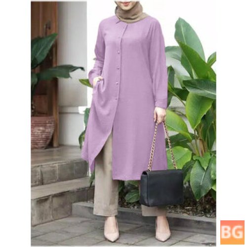 Long Sleeve Blouse with Button Slit