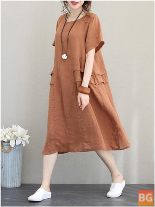 Women's Casual Cotton Solid Color Loose Short Sleeve Dress