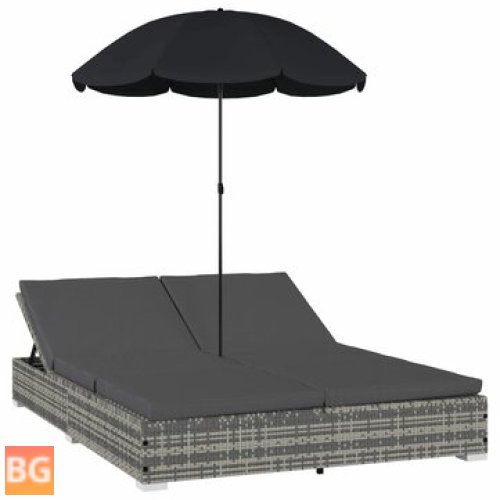 Outdoor Lounge Bed with Umbrella - Gray