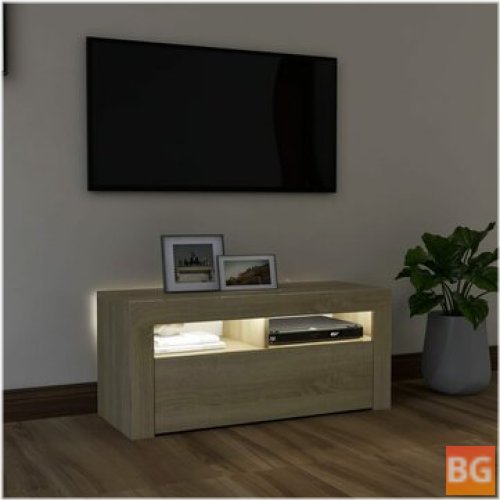 TV Cabinet with LED Lights - Sonoma Oak 35.4