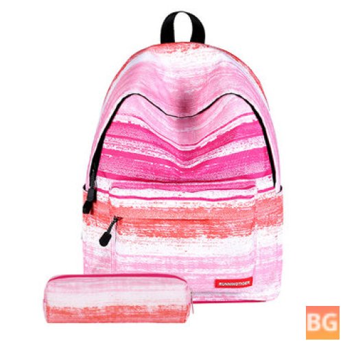 School Backpack for Girls with a Starry Sky Striped Canvas Design