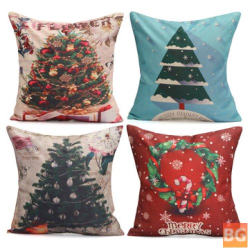 Christmas Linen Pillowcase with Snowmen and Santa Claus Design
