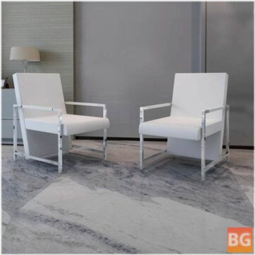 White Leather Armchairs with Chrome Frame (2pcs)
