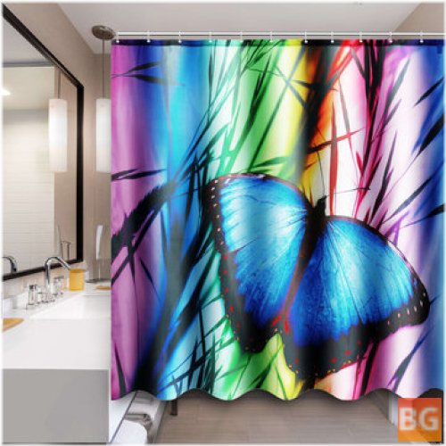 71''x71'' Buterfly Bathroom Bath Curtain with 12 Hooks