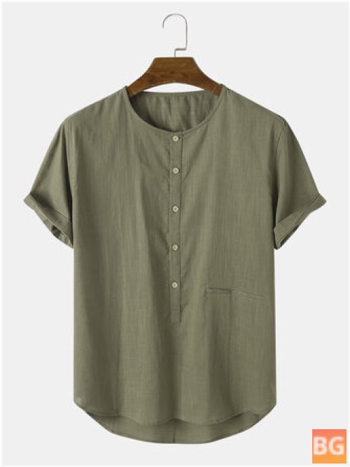 Solid Cotton Half Button Pocket Shirt - Lightly Shirts