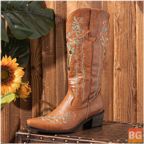 Retro Boots for Women with Embroidery on Top
