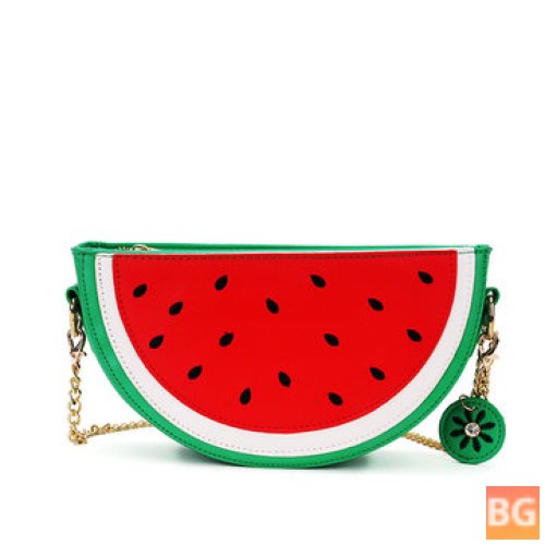 Women's PU Leather Crossbody Bag with Chain Strap and Watermelon Fruit