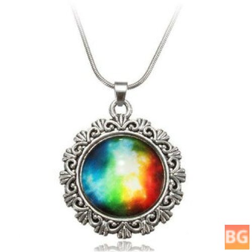Space Glass Cabochon with Silver Alloy Pendant