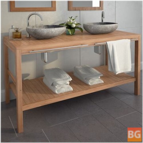 Bathroom sink cabinet with a solid wood top