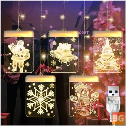 3D LED Hanging Window Curtain String Light - Santa Claus, Bell, Christmas Tree, Snowflake, Snowman