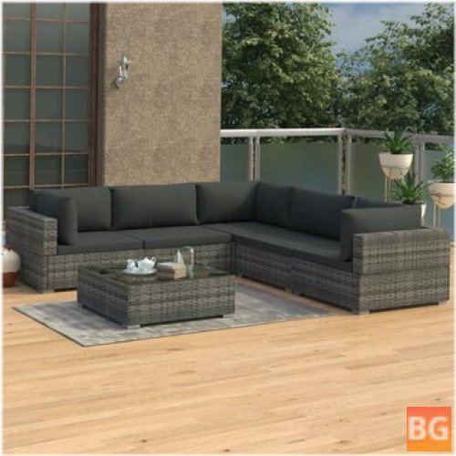 Garden Lounge Set with Cushions and Rattan Foil Gray